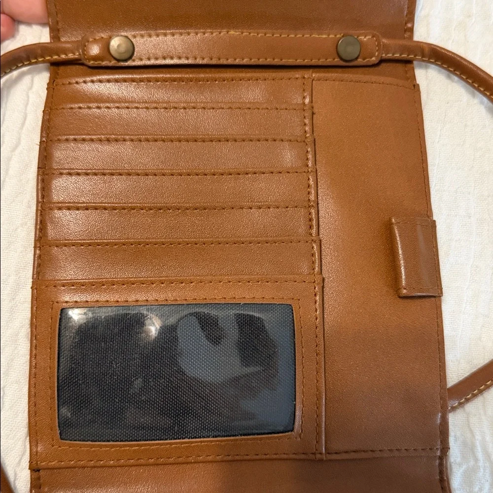 Vintage Esprit Blue and Brown Leather Crossbody Bag